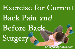 Ashburn and Herndon exercise benefits patients with non-specific back pain and pre-back surgery patients though it is not often prescribed as much as opioids.